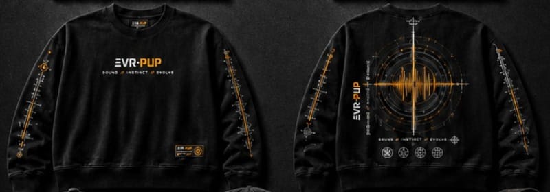 Capsule 001 design render: longsleeve crew, front and back